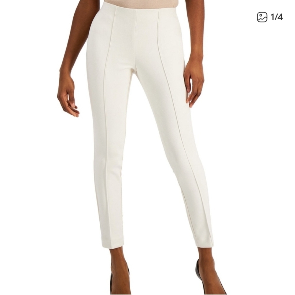 Anne Klein Cream Faux Suede Straight Leg Pull-On Pants Size S
